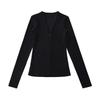 Chic French V-Neck Zipper Long Sleeve Slim Fit T-Shirt for Women, Autumn/Winter High-End Style.
