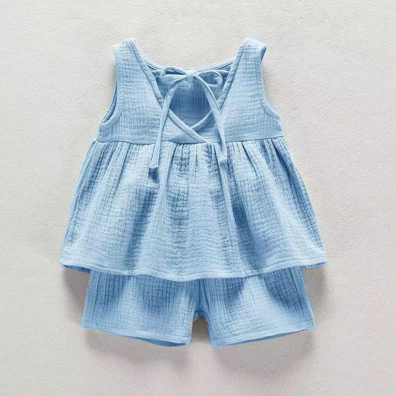 Girls Summer Cotton Linen Sleeveless Vest Two Piece Set Baby Fashionable Casual Outfit For Toddler Kids