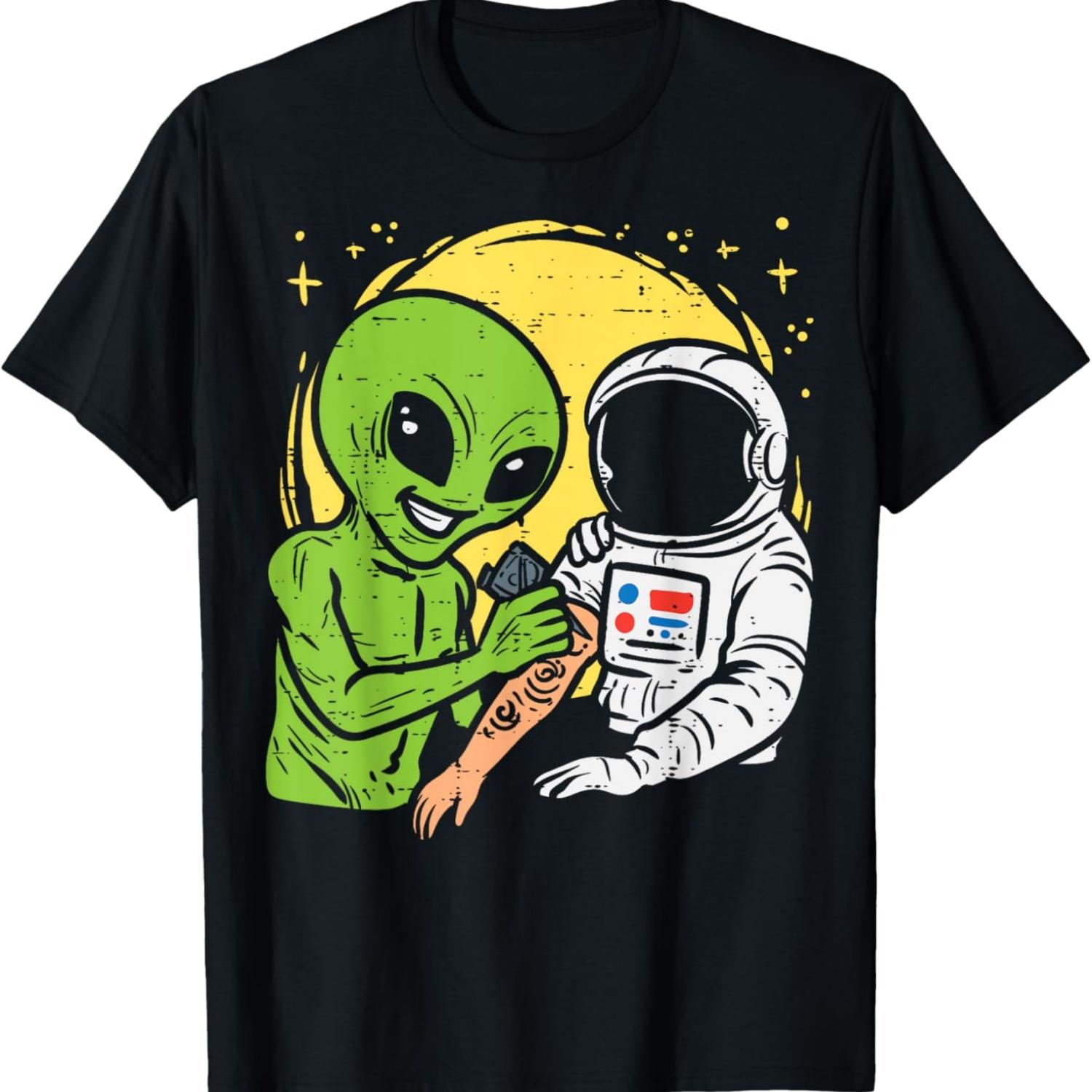

Астронавт Тушью Инопланетянин Смешной Космос Галактика Тату Мужская Женская Футболка XXXXXL чёрный