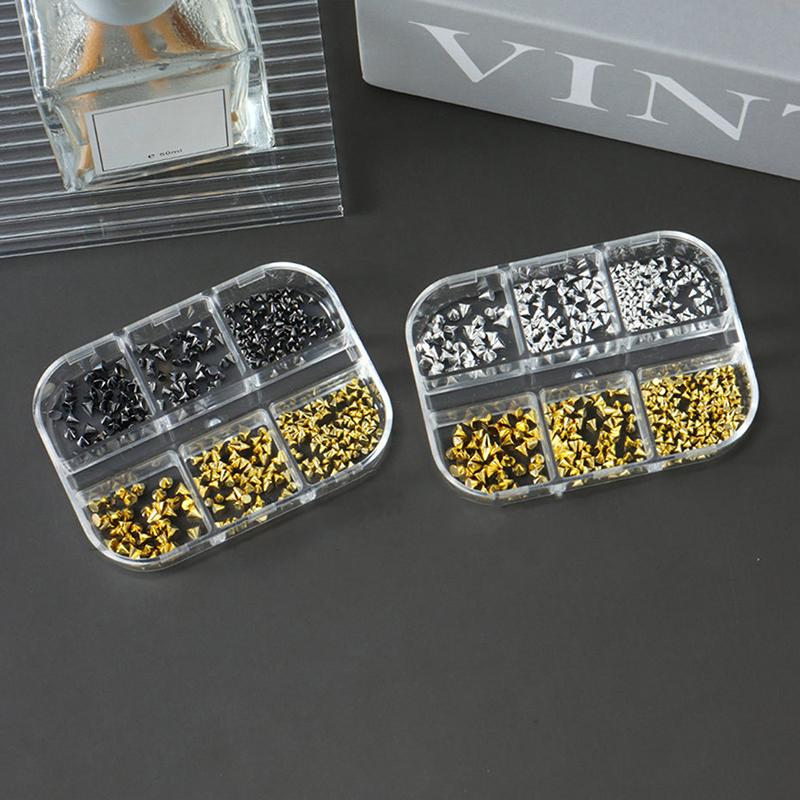6 Grids Punk Rock Mini Metal Rivet Nail Charms Cone Mixed Sized Nail Art Studs 3D Stylish Spike Nail Decor Diy Manicure Supplies