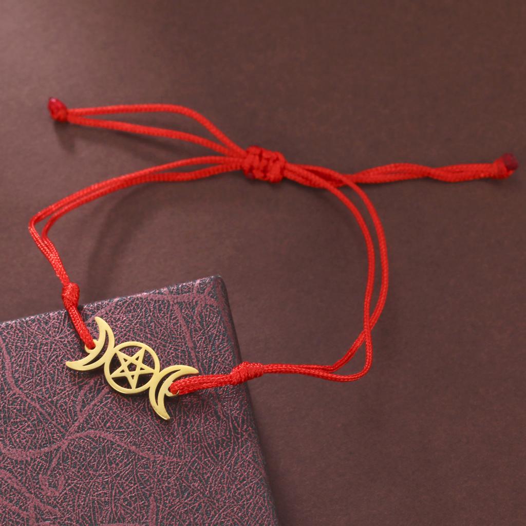 Náramek Tři měsíční bohyně pro ženy Muže Nastavitelná šňůrka Hekaté Spirální amulet Pohanská šperky Čarodějnice Luna Pentagram Přívěsek