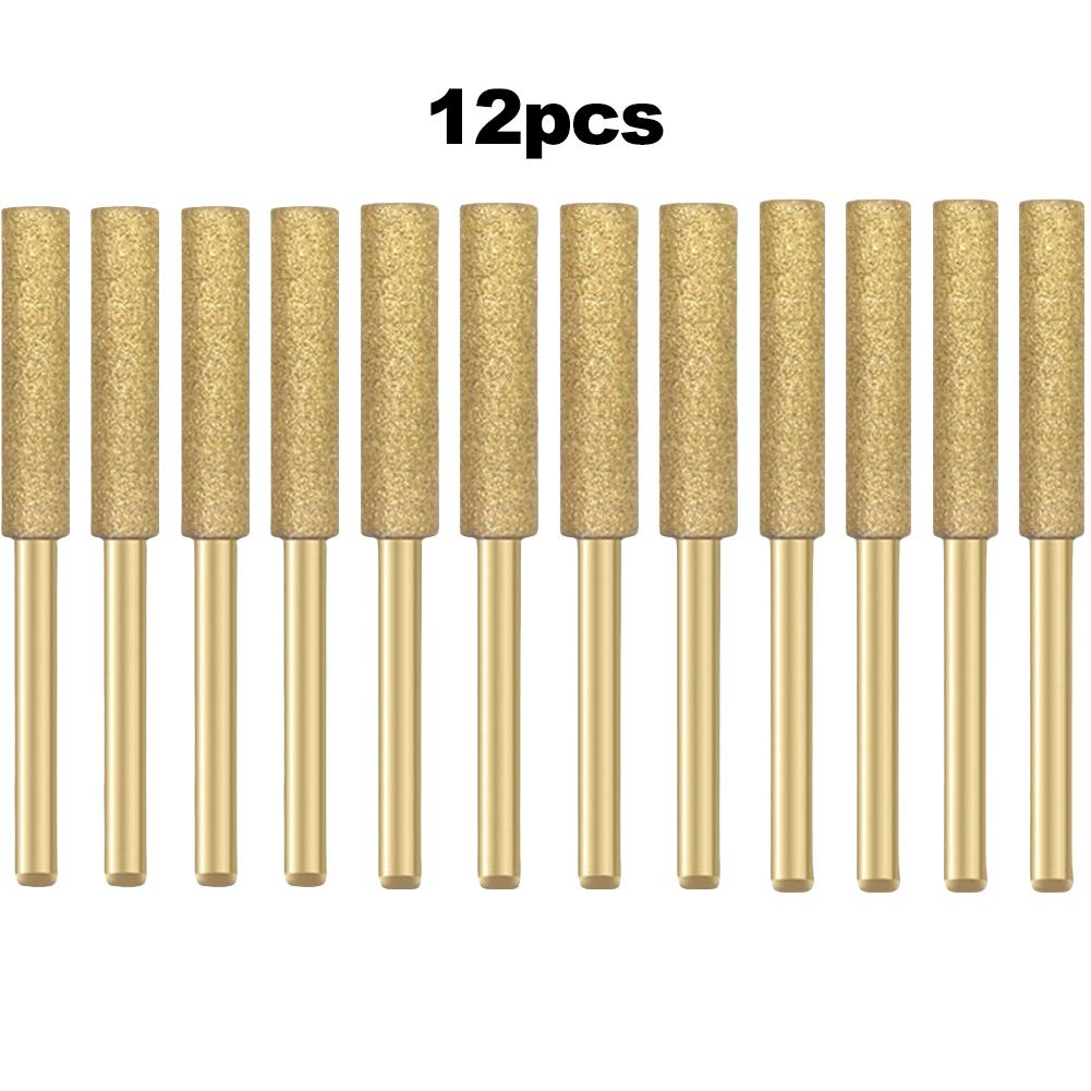 12Pcs/set Coated Cylindrical Burr  Chainsaw Sharpener Stone File Chain Saw Sharpening Carving Grinding Power Tools 3-5.5mm