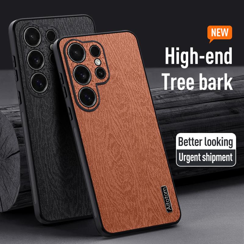 Slim Wood Grain Leather Case For Samsung Galaxy S26 Ultra S25 Edge S24 FE S23 S22 Plus A57 A37 A56 A36 A26 A16 A35 A25 A15 5G Shockproof Case Cover