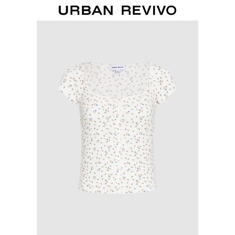 UR2026 Women s Floral Ribbed Slim Fit Short T-Shirt L