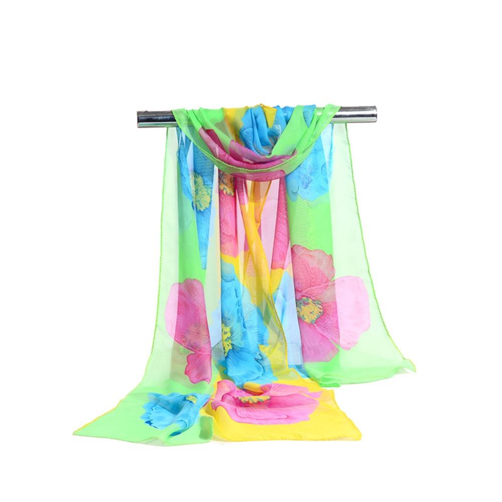 

6 Colors Soft Wrap Big Flower Print Women Scarf Fashion Long Chiffon Scarf Lady зелений