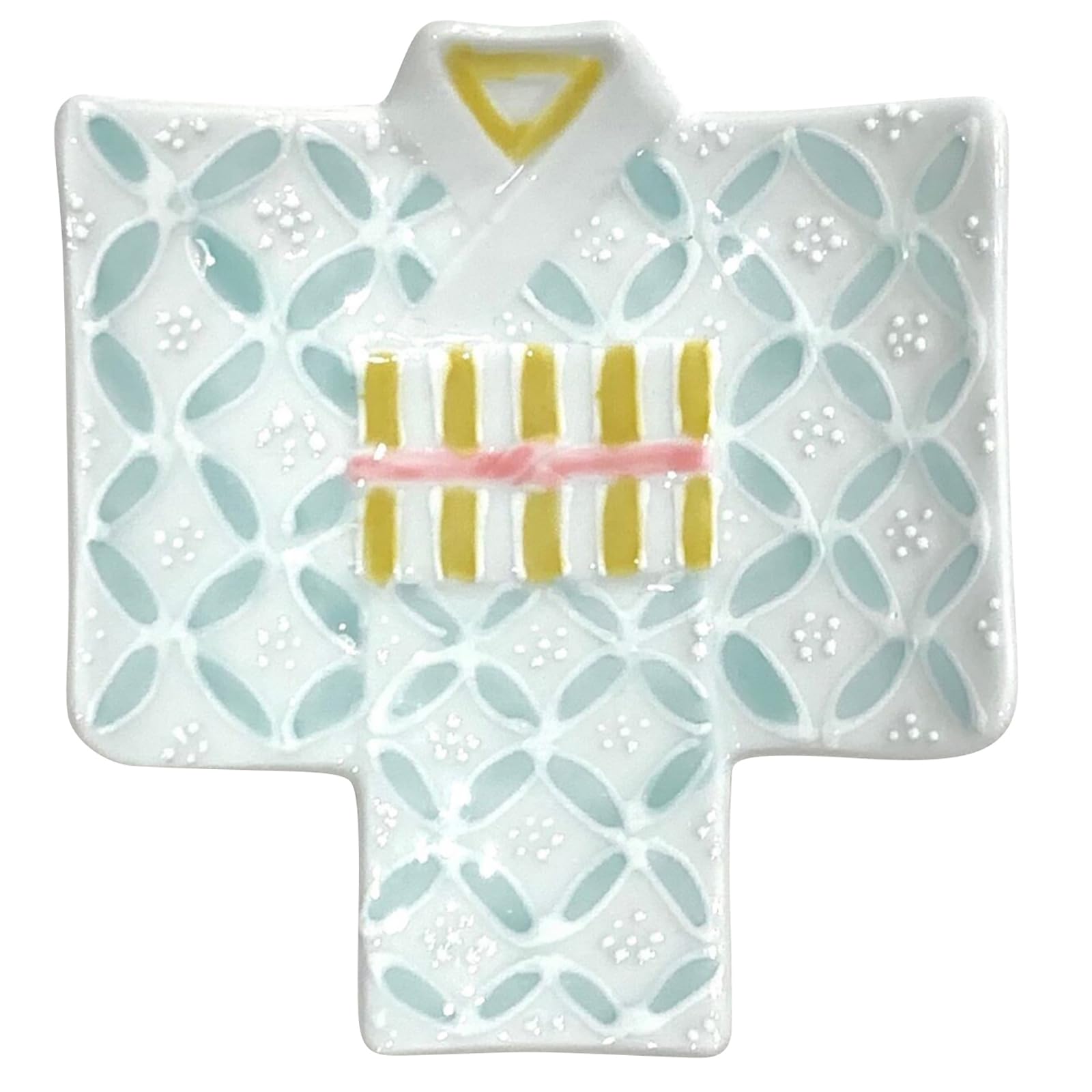 

24to3 Kimono-Shaped Plates, Hand-Painted, Ichinen Shippo Kimono Individual Plates