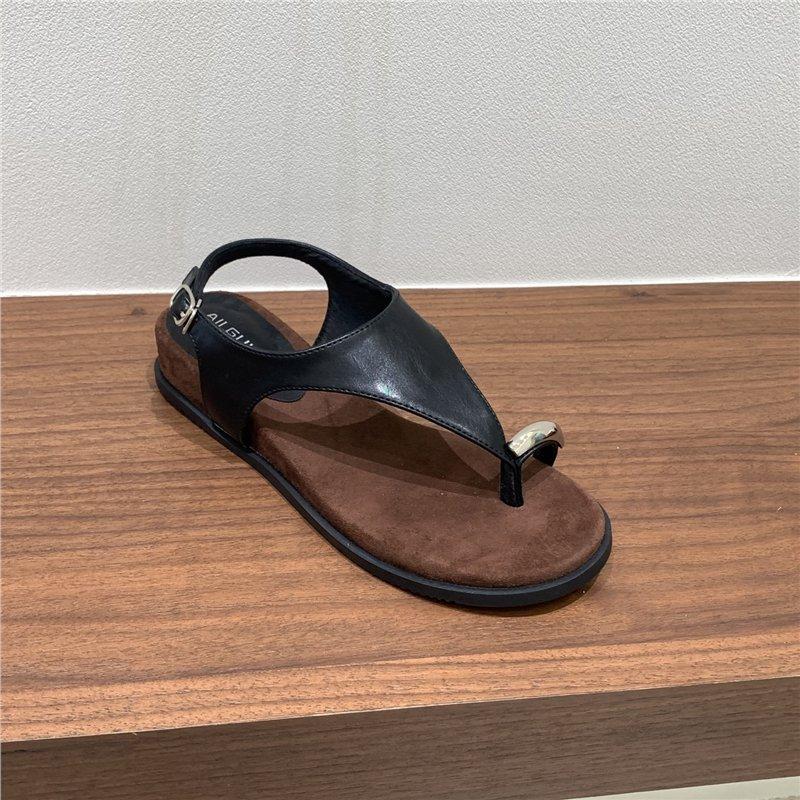 

Wedge heel design sense niche sandals 2025 summer Korean version retro personality metal buckle cover toe Roman sandals women 35