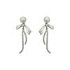 S925 Silver Bow Tassel Earrings with Sparkling Diamonds