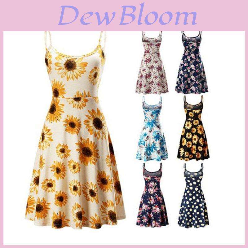 Fuerfits Women's Casual Beach Summer Sleeveless Adjustable Strappy Floral Dress With Premium Quality Comfort