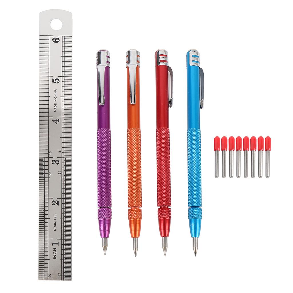 4 Pcs Tungsten Carbide Scriber Knurled Aluminium Handle Etching Engraving Pen with 8 Replacement