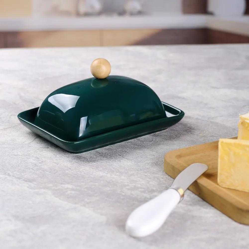 Ceramic Butter Dish with Lid Western Cheese Butter Box with Stainless Steel Butter Knife Restaurant Decorative Kitchen Supplies