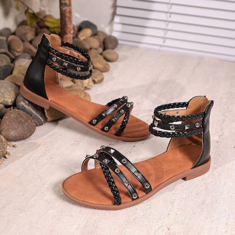 Foreign Trade Sandals Women 2025 New European and American Fairy Style Flat Bottom Summer Women's Fashion Willow Nails Roman Shoes 35-43