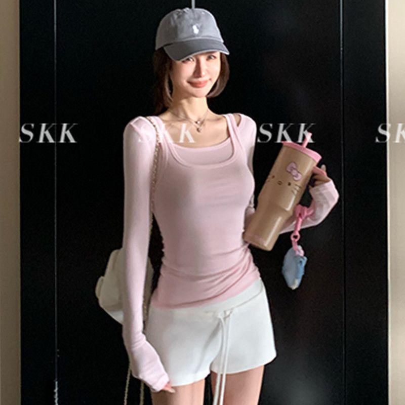 Spring/Autumn Stylish Slim Fit Cotton Long-Sleeve Spicy Girl Two-Piece T-shirt