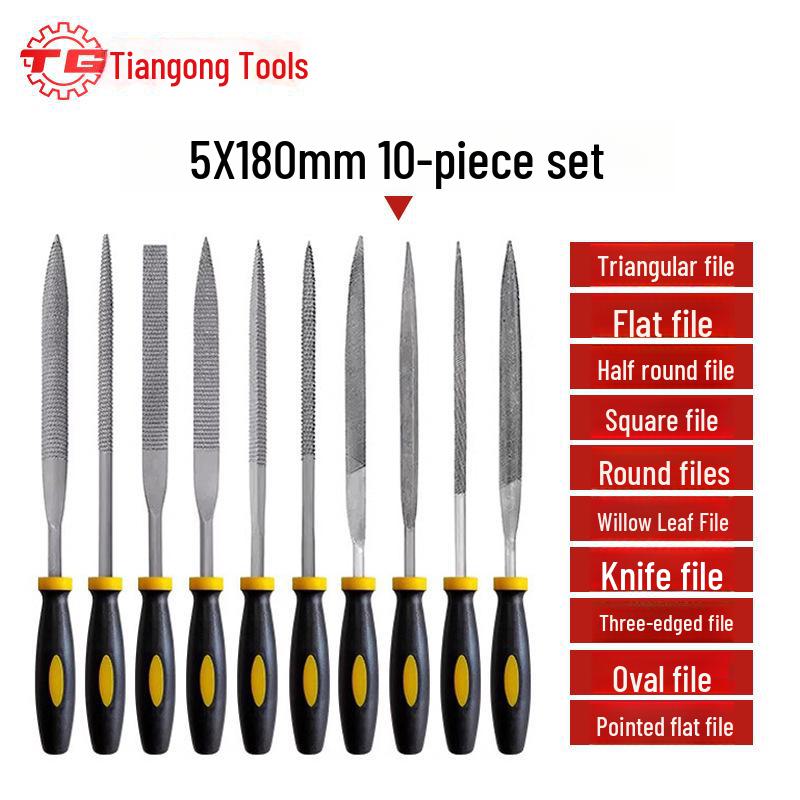 Tiangong High Carbon Steel Woodworking File Set: Triangular, Poking Knife, Round File for Benchwork and Grinding.