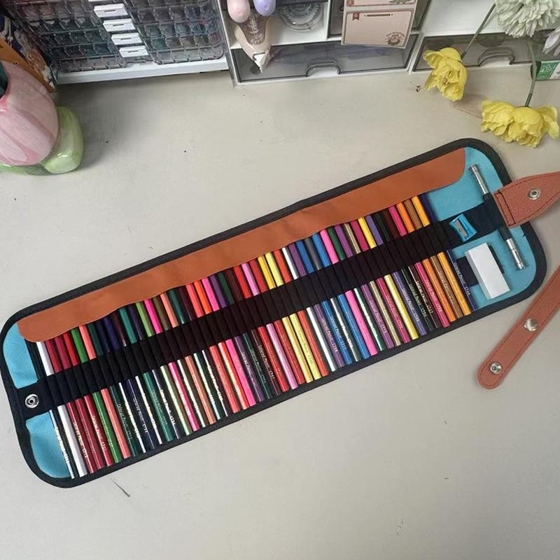 50 Colored Wooden Pencils In Roll-Up Case for Students and Artists