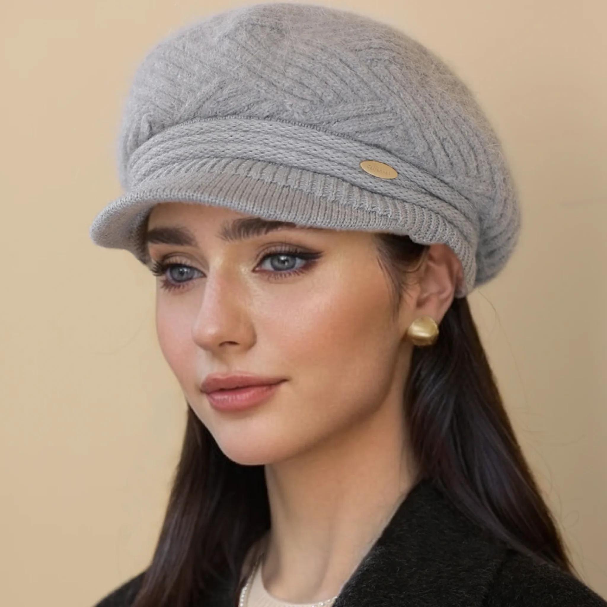 

Women Winter Hat Simple Line Design Plush Fur Lined Cap For Women Casual Rabbit Fur Blend Streetwear Knitted Hat