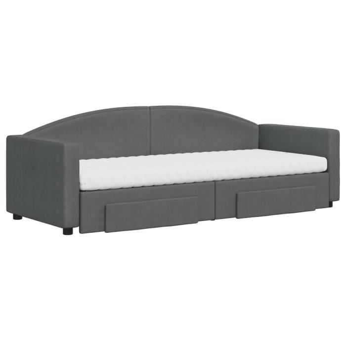 VidaXL Lit de jour avec gigogne et tiroirs gris foncé 80x200 cm tissu 3197238