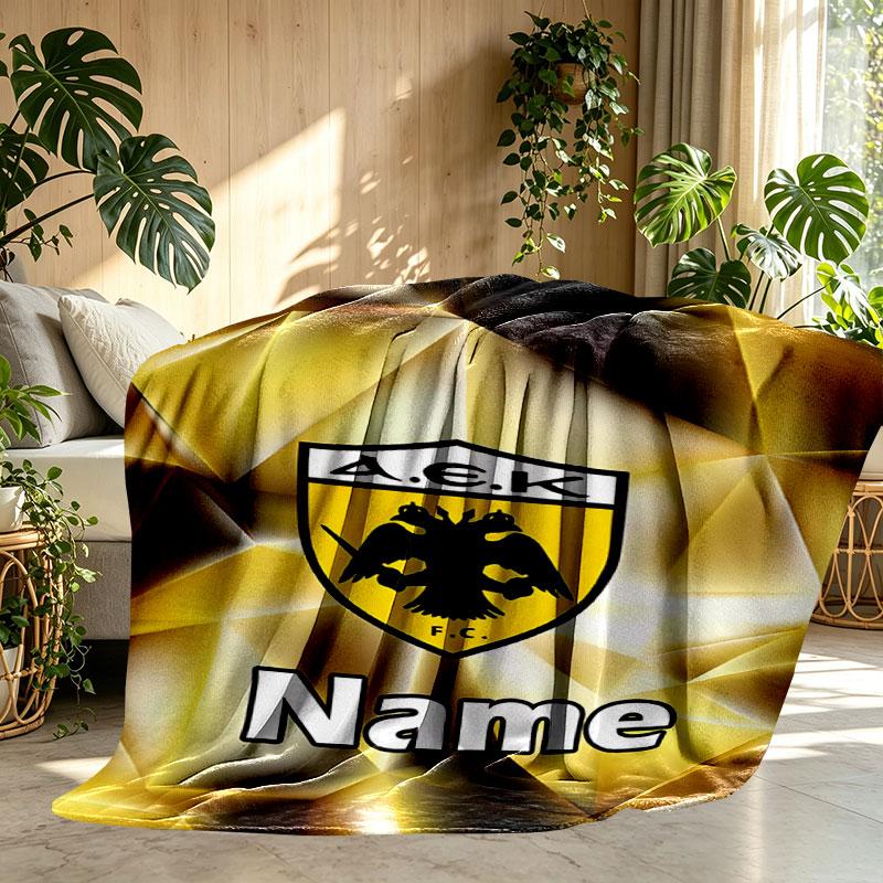 Custom Name Personalized AEK Athens FC Print Blanket, Home Decor, Bedroom, Sofa, Camping, Couch, Gifts for Birthday Christmas