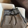 Korean Grey Polka Dot Woolen High-Waisted Mini Skirt with Bow Knot