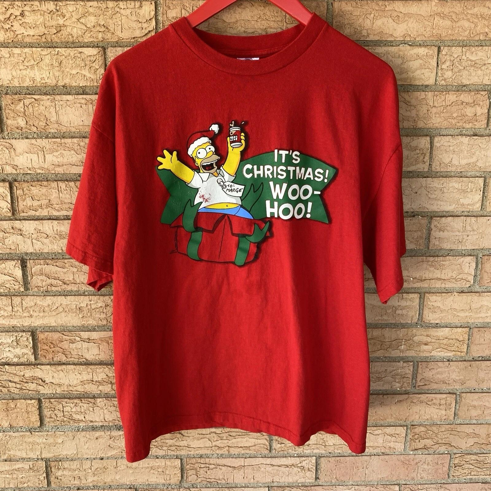 The Simpsons Homer It s Christmas Woo-Hoo! drunk graphic T-Shirt sz XL 2005 Y2K XL