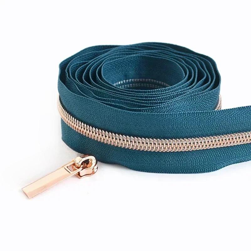 Cintas de Cremallera de Nylon #5 de 1/2/3/4/5 Metros con Deslizadores Cremalleras de Espiral Bolsa Cartera Bolsillo Tiradores de Cremallera Kit de Reparación de Cabezal Accesorios de Costura