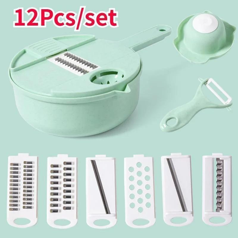 12Pcs/set New Multi-Function Kitchen Tools Salad Vegetable Chopper Carrots Potatoes Manually Cut Shred Grater for Kitchen Tool