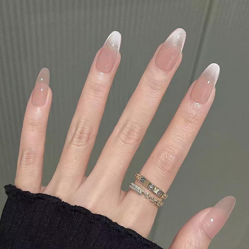 Press-On Clear Cat Eye Nails: High-End, Pure Desire, Short to Medium Length, All-Season Manicure Stickers