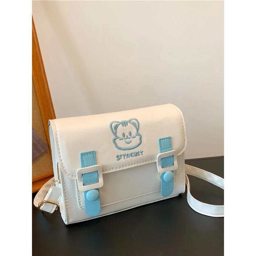 Girls Cat Cute Embroidery Women's Bag Single Shoulder Crossbody Fashion Cartoon Cambridge Bag Casual Hundred Women's Bags
