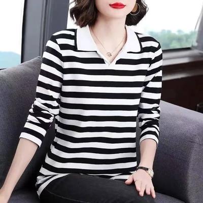 Shirt Women Striped Slim Long Sleeve   Shirt Bypass Casual Pullover Shirt Tops