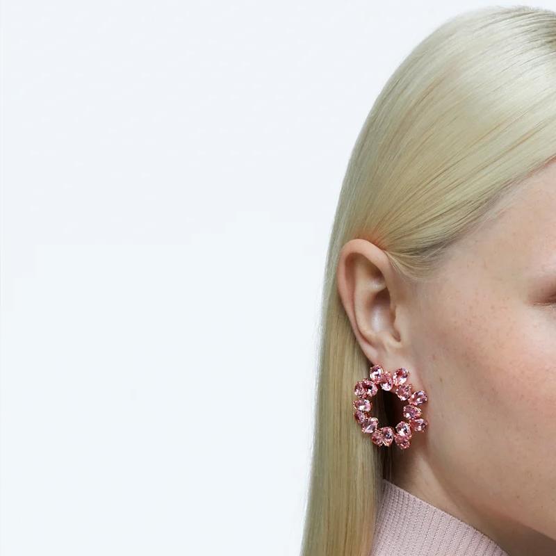 Swarovski Millenia Pear Cut Crystal Large Hoop Earrings Women's Pink 5614932