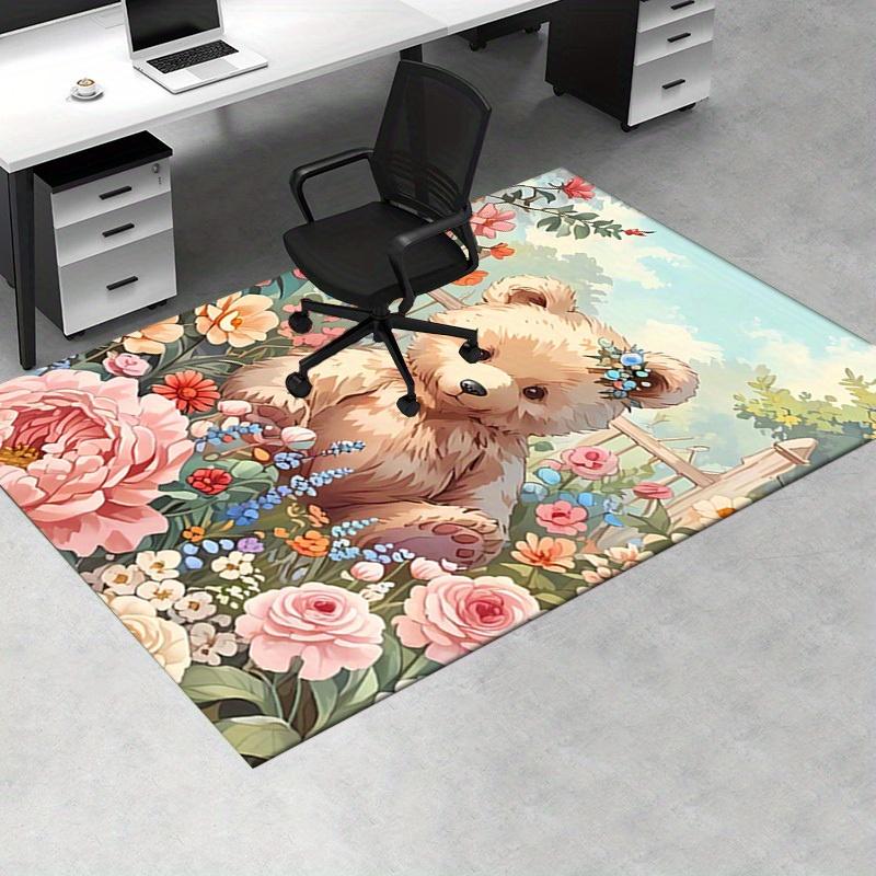Office Carpet Cute Teddy Bear with Flowers Sofa Rug, Chair Mat Protection