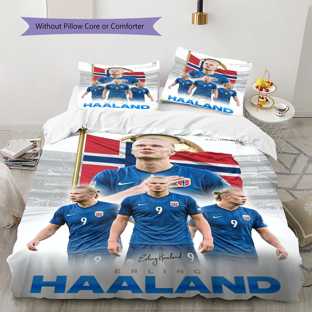 Set Copripiumino Trapuntato con Immagine del Giocatore Erling Haaland Federa Decorazione per la Casa Regalo di Compleanno (1 * copripiumino + 2 * federa, senza nucleo)