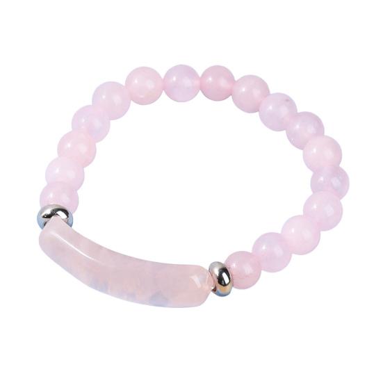 Women Bracelet 8mm Round Beads Natural Stones Elegant Pink Faux Crystal Bridge Ladies Bracelet Fashion Jewelry