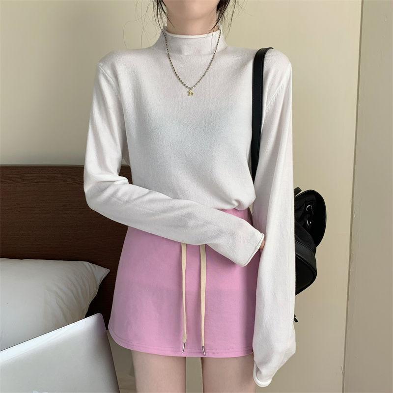 

The new inner semi-turtleneck knitted bottoming shirt for women s autumn and winter small long-sleeved top One size белый