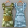 Twill Cotton Apron with Polka Dot & Ruffle Straps Water-Resistant Kitchen Apron for Cooking Baking Breathable Large Front Pocket Home Apron