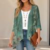 Women's Vintage Floral Print Three-Quarter Sleeve Cardigan Casual Loose Fit Lightweight for Spring Summer