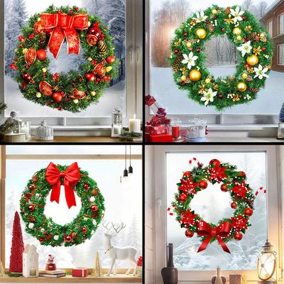 Christmas Wreath Holiday Decoration & Window Snowflake Sticker Set