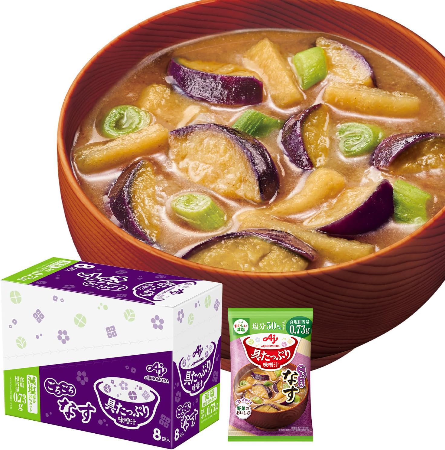Miso soup plenty ingredients Ajinomoto eggplant reduced salt 8 servings per box freeze-dried instant hearty vegetables instant.