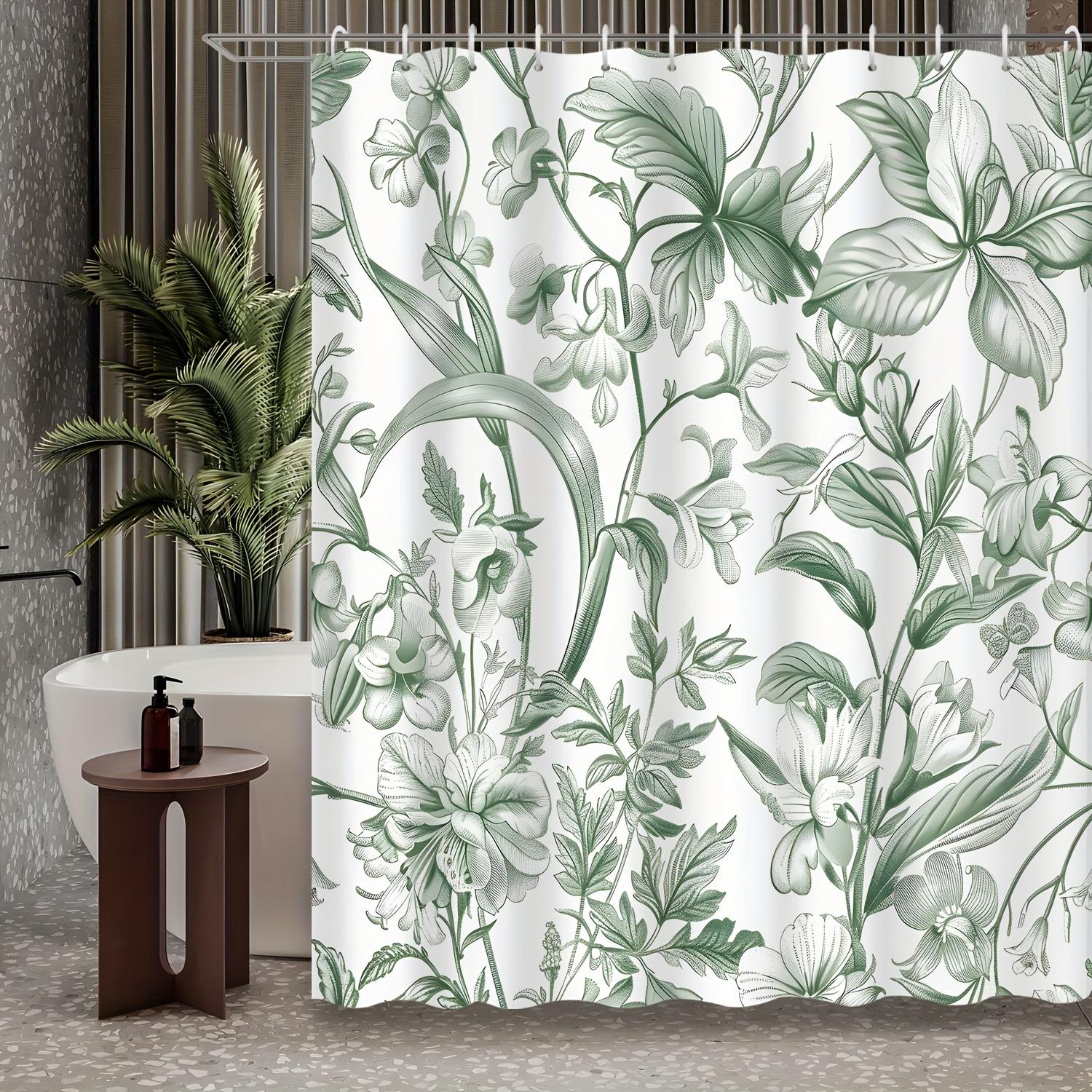 

1 Pack Vintage Botanical Floral Pattern Green Elegant Floral Plant Leaf Shower Curtain, Polyester Fabric, Machine Washable W60H190(CM)-1 Pcs