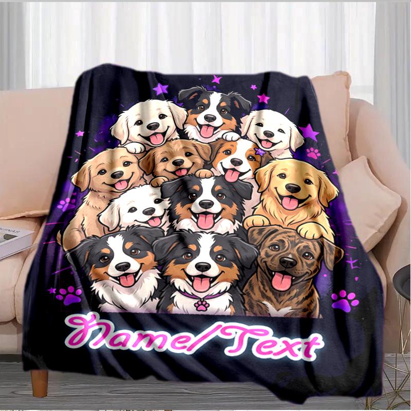 1PC Custom Name Dogs Circle flannel blanket versatile,all-season throw suitable for the living room,bedroom,camping,travel,and gift