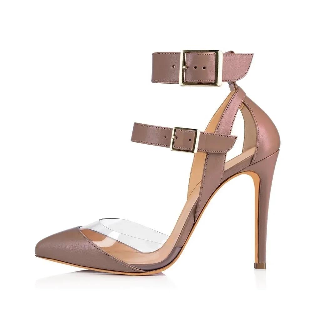 Women Sandals Stilettos Summer Sexy Transparent PVC Fashion Pointed Toes High Heels Ankle Strap Sandal Party Wedding Shoes