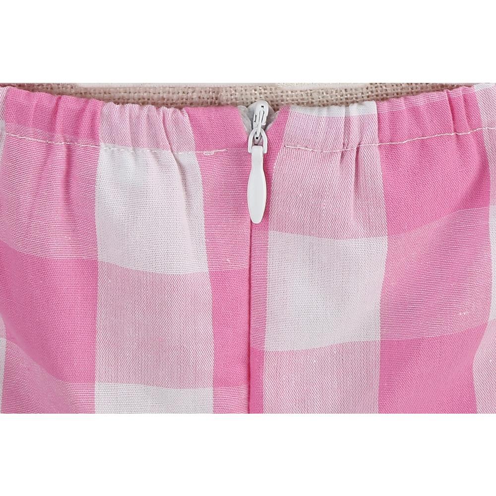 Women’s Strappy, Sexy deep-V Neckline Pink Checked Vintage Dress