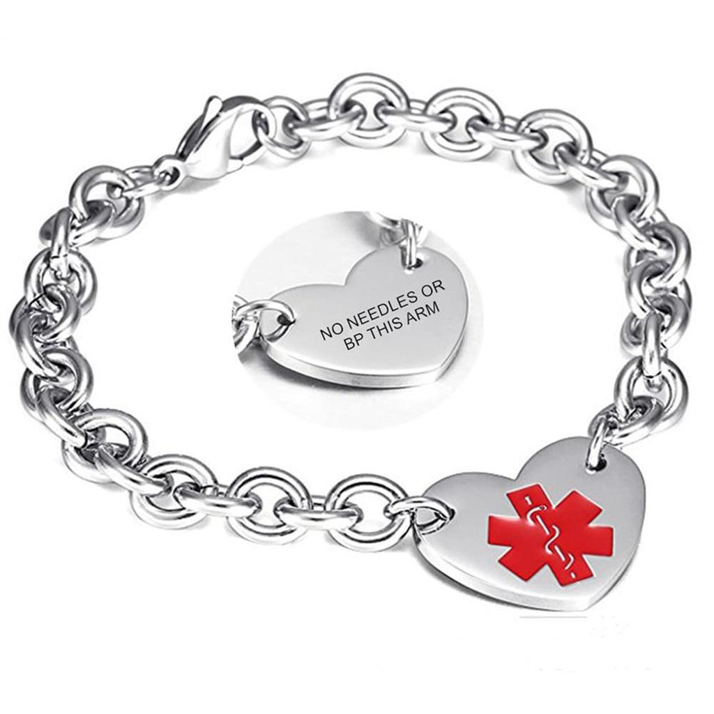 Stainless Steel Medical Logo Bracelet Women'S Titanium Heart Curb Chain O-Line Bracelet