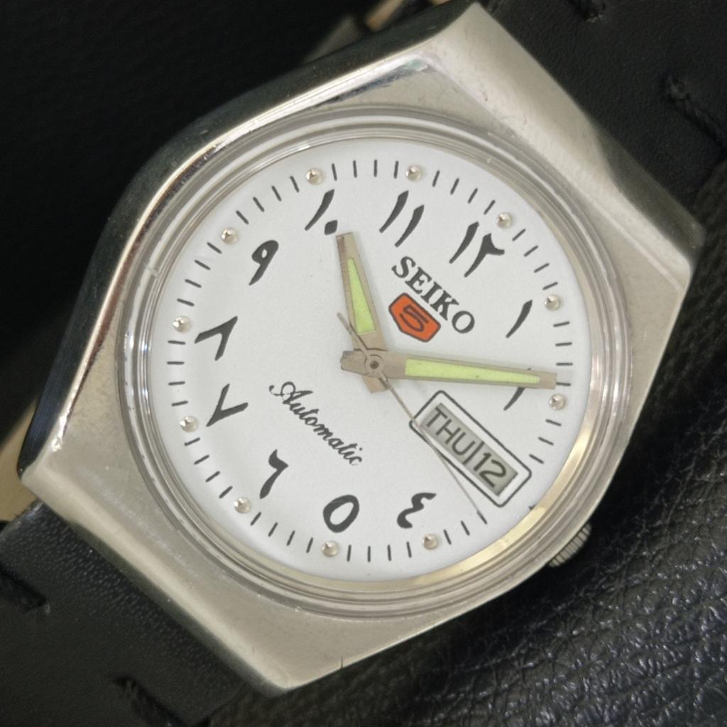 JAPAN VINTAGE SEIKO 5 AUTOMATIC 6309A MENS ARABIC WHITE DIAL WATCH A701494-5 R206b-a701494