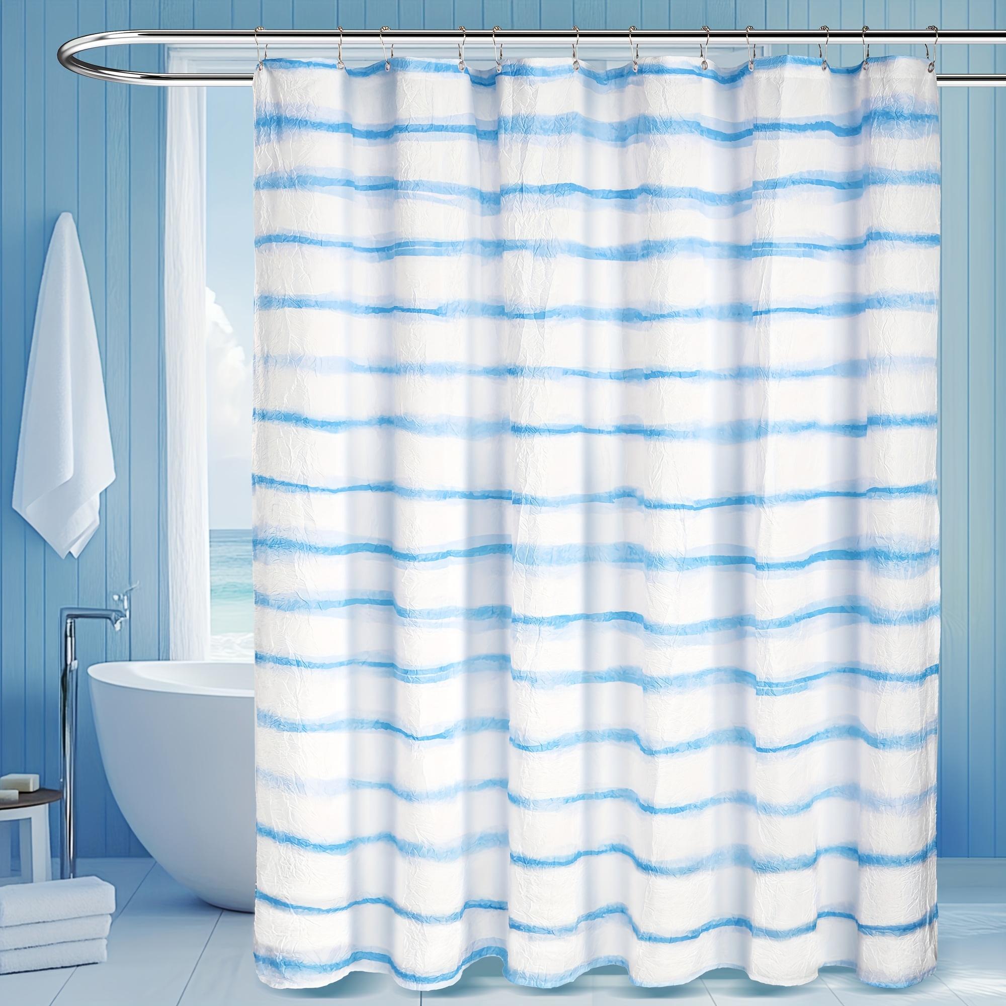 

Crinkle Textured Beach Shower Curtain - Watercolor Stripe Design, 72X72 Inches, Summer Bathroom Decor W60H190(CM)-1 Pcs
