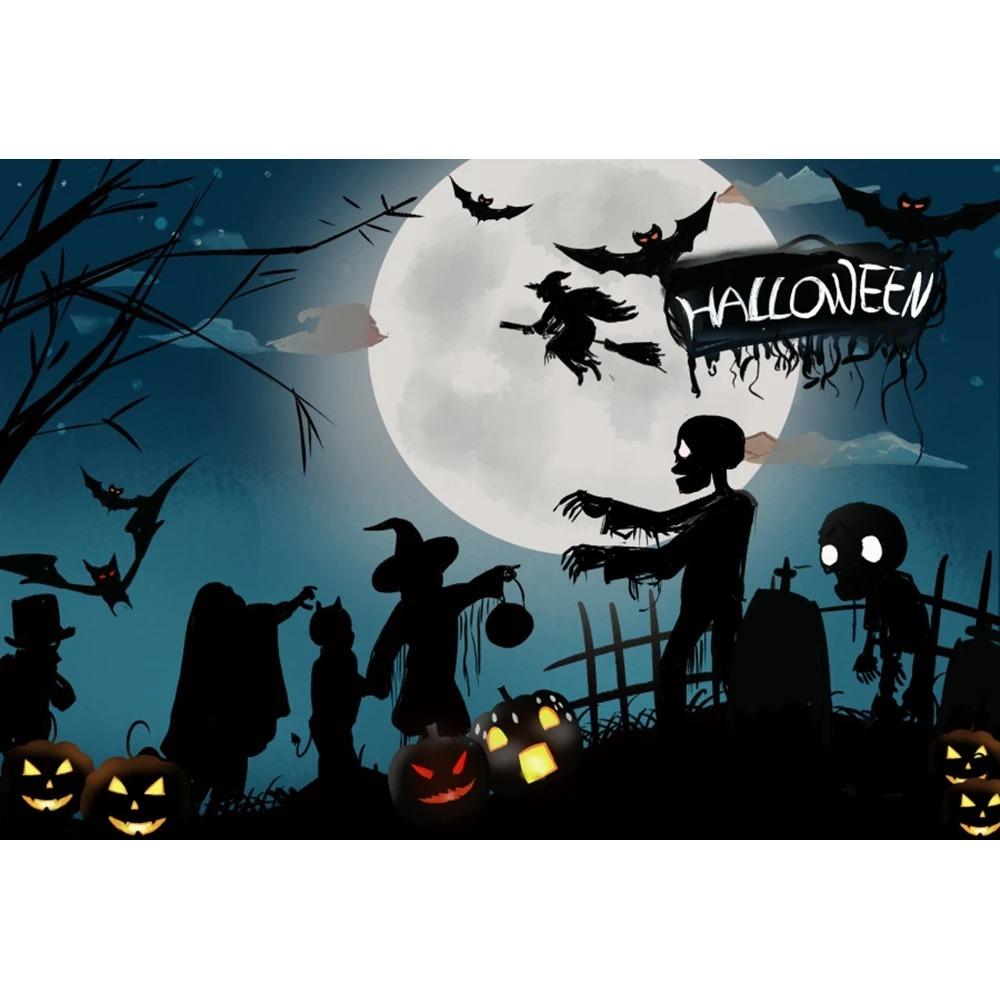 Circus Halloween Background Hanging Cloth Full Moon Night Witch Skull Carnival Party Decoration Background Photography Studio