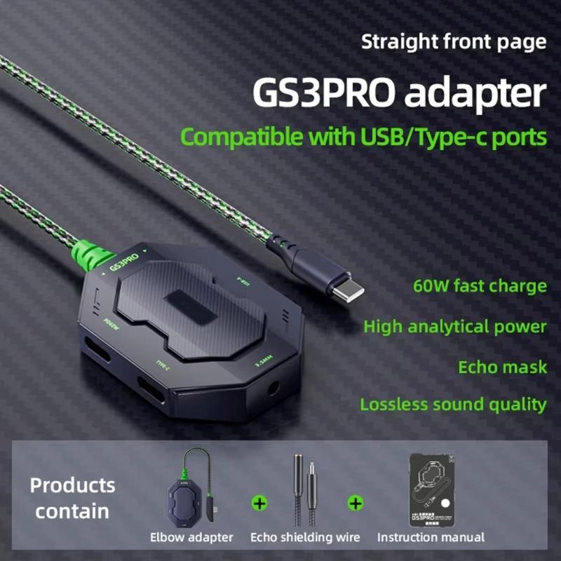 Type C Auditory Adapter For GS3pro Earphones Supporting 480Mbps Data Transfer with Straight/Angled Connectors for Gaming