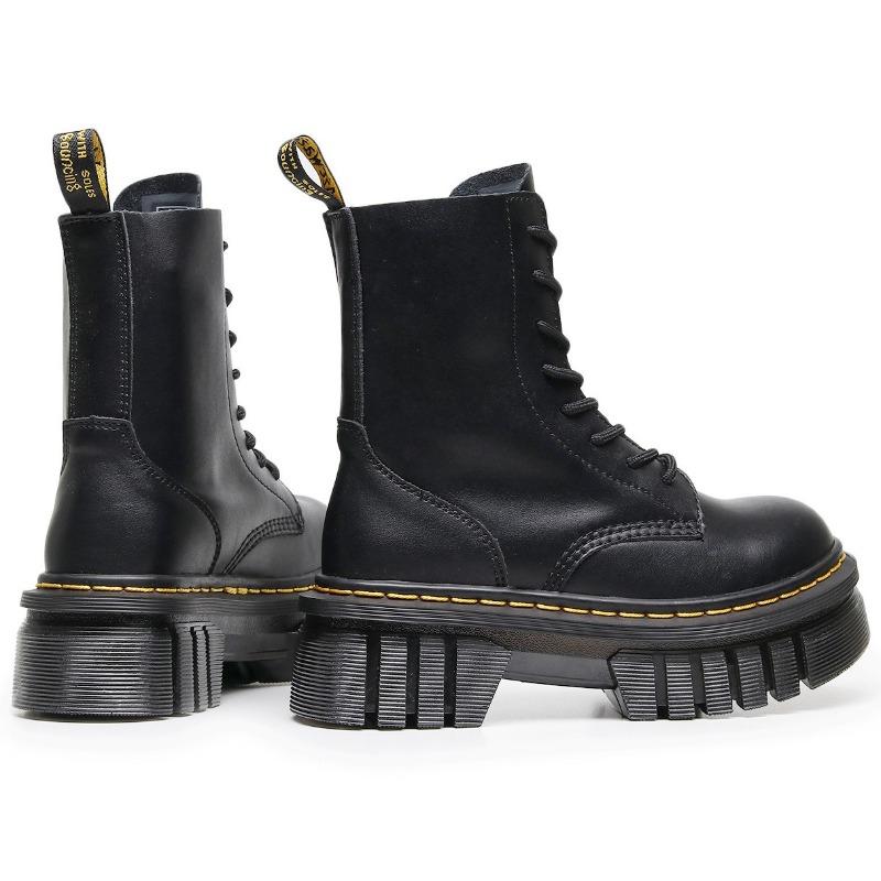 Thickened bottom hole Martin boots women's tire bottom locomotive leather short boots muffin bottom lace-up short boots