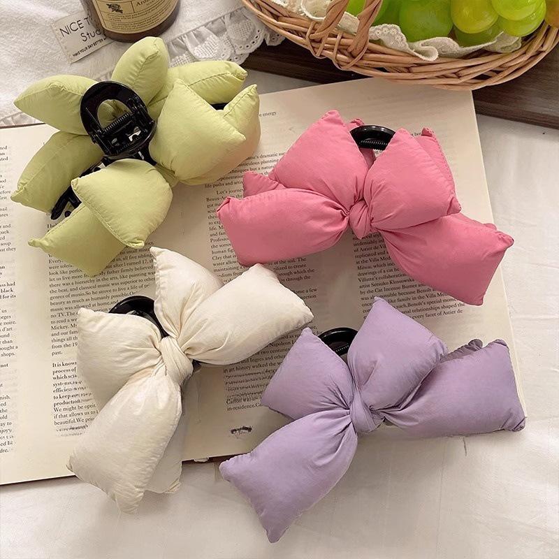 Korean Style 3D Bow Shark Clip for Women - 2025 High-End Full Head Hairpin