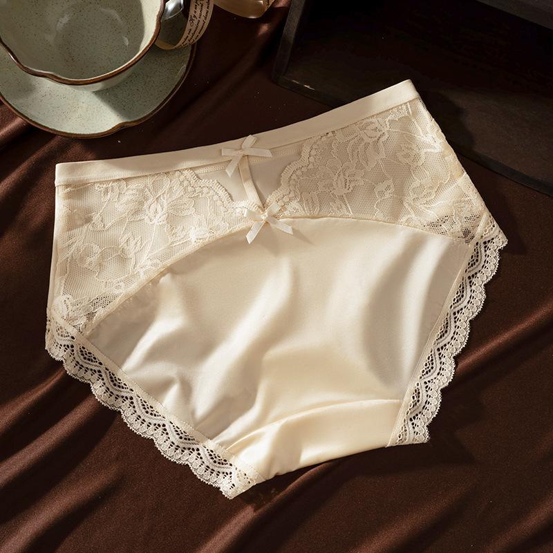 

Ladies Spring and Summer Sexy Lace Pure Desire Silk Satin Ice Silk Briefs XL абрикосовий